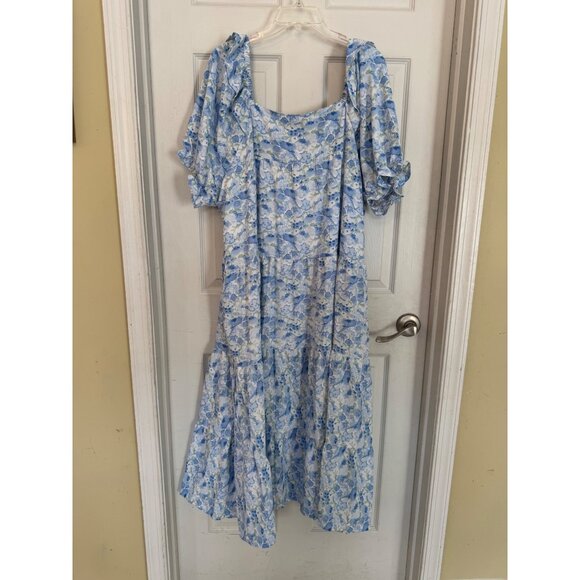 Hayden Square Neck Short Sleeve Blue Floral Dress Size 2XL - Picture 8 of 11